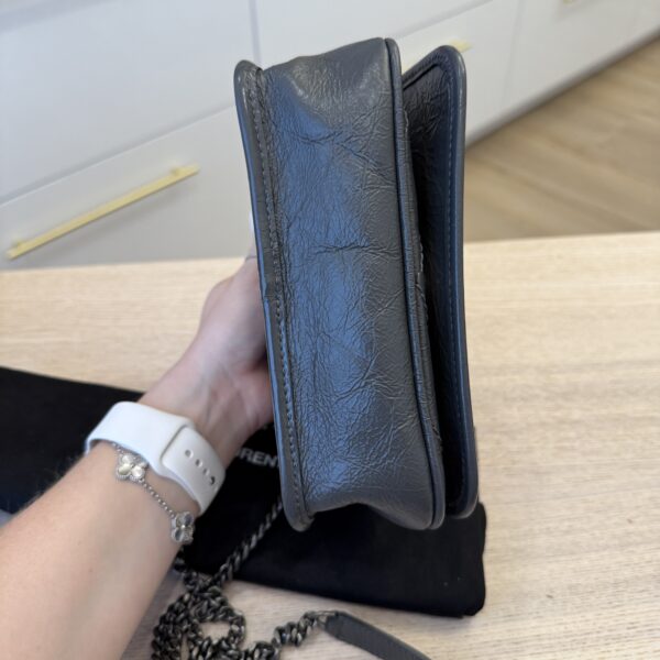 Saint Laurent (YSL) Crinkled Calfskin Matelasse Monogram Niki Chain Wallet Storm