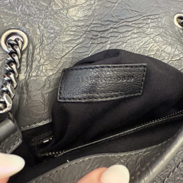 Saint Laurent (YSL) Crinkled Calfskin Matelasse Monogram Niki Chain Wallet Storm