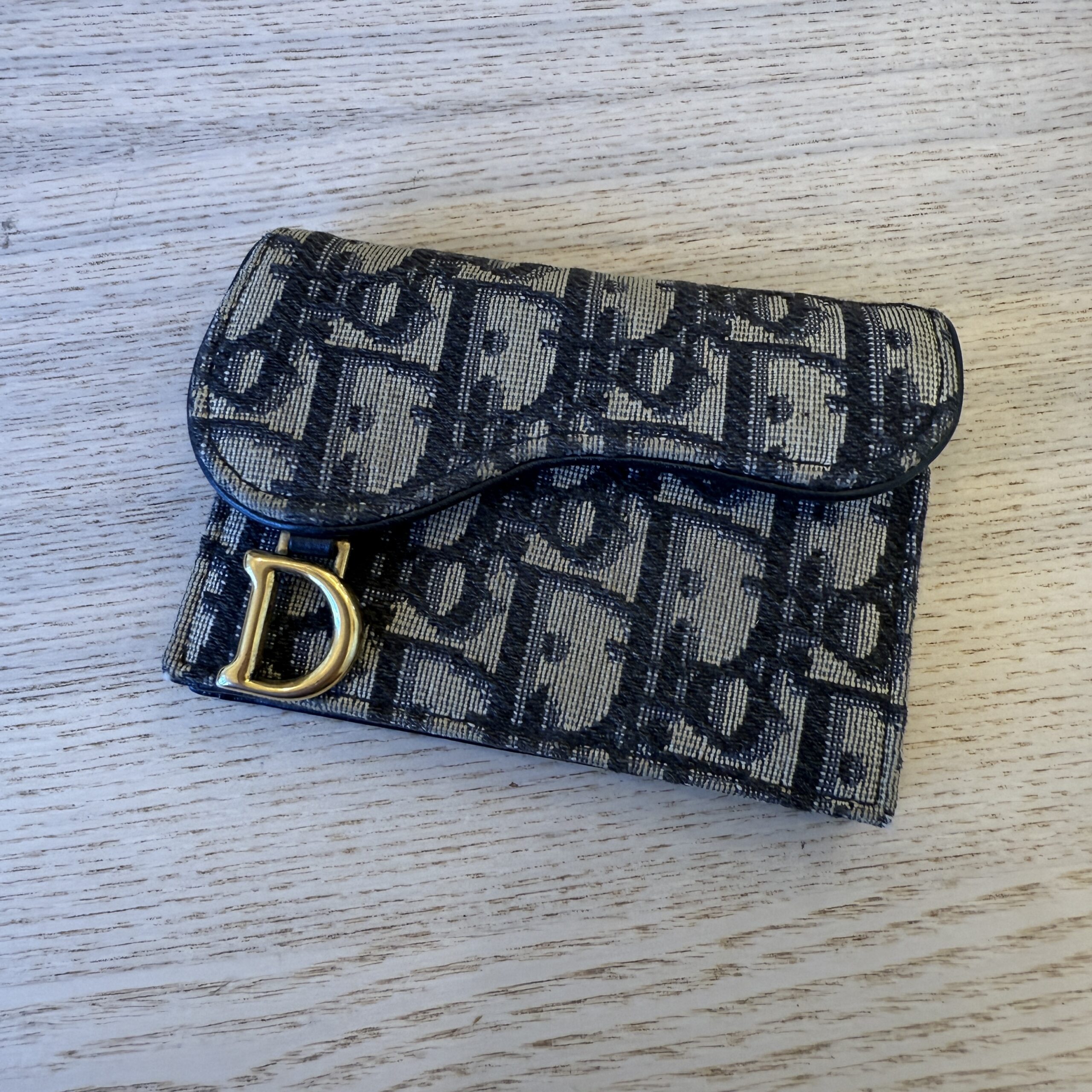 Christian Dior Oblique Saddle Card Holder Blue