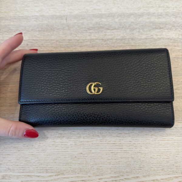 Gucci Dollar Calfskin Petite GG Marmont Wallet Black