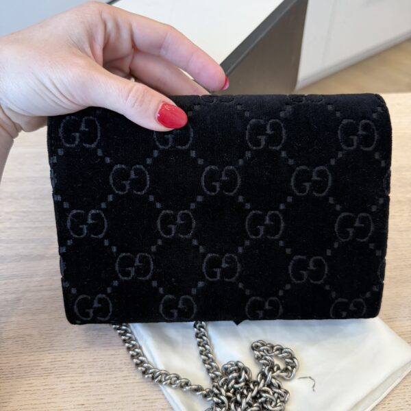 Gucci Velvet Crystal GG Monogram Mini Dionysus Chain Wallet Blue Black