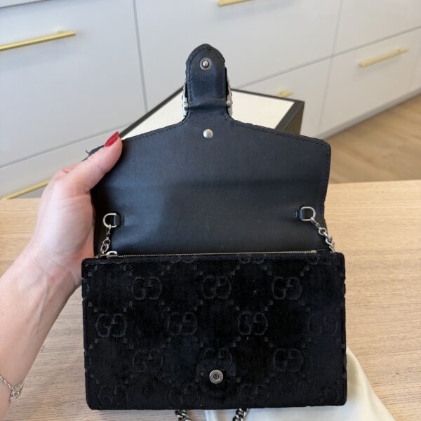 Gucci Velvet Crystal GG Monogram Mini Dionysus Chain Wallet Blue Black