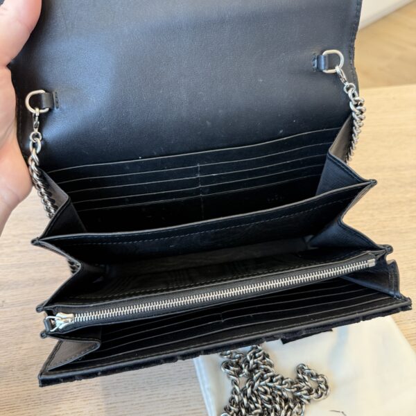 Gucci Velvet Crystal GG Monogram Mini Dionysus Chain Wallet Blue Black