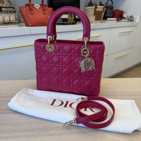 Christian Dior Lambskin Cannage Medium Lady Dior Gold Hardware Pink