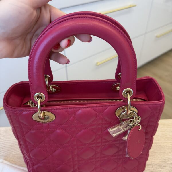 Christian Dior Lambskin Cannage Medium Lady Dior Gold Hardware Pink