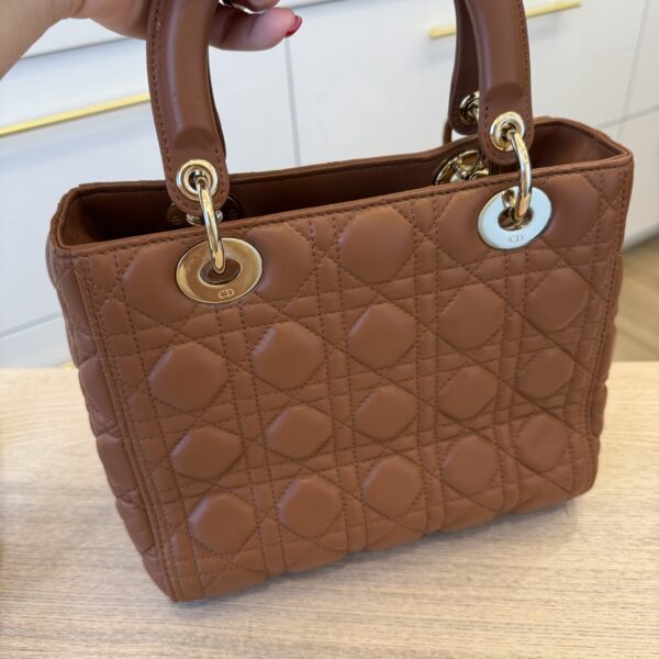 Christian Dior Lambskin Cannage Medium Lady Dior Caramel Gold Hardware