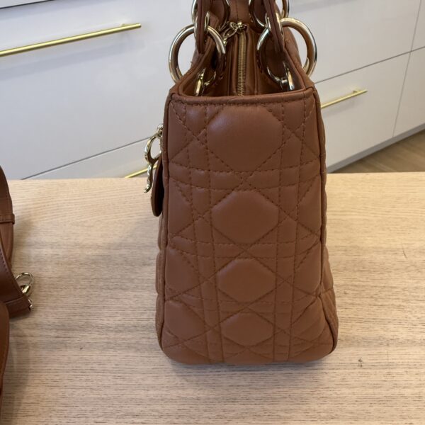 Christian Dior Lambskin Cannage Medium Lady Dior Caramel Gold Hardware