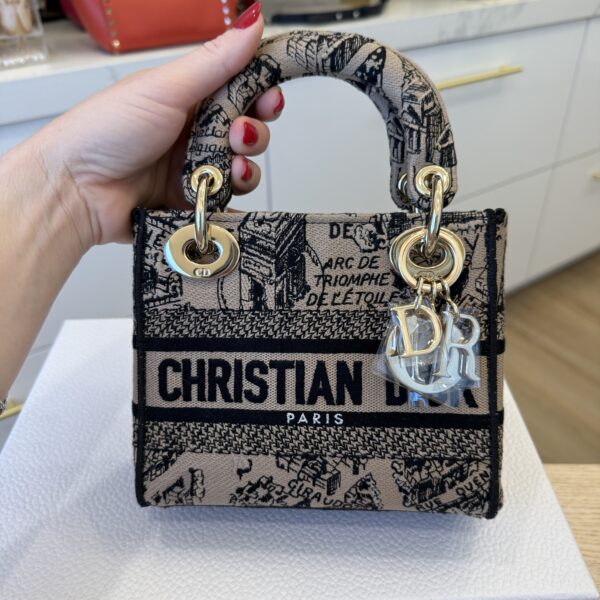 Christian Dior Canvas Embroidered Mini Plan de Paris Lady D-Lite Beige Black