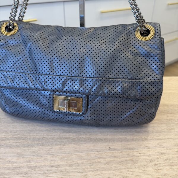 Chanel Metallic Crackled Calfskin Perforated Drill Flap Silver