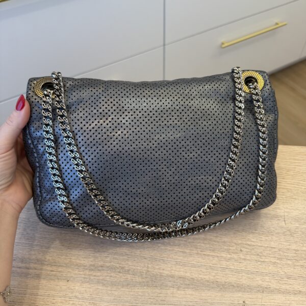 Chanel Metallic Crackled Calfskin Perforated Drill Flap Silver