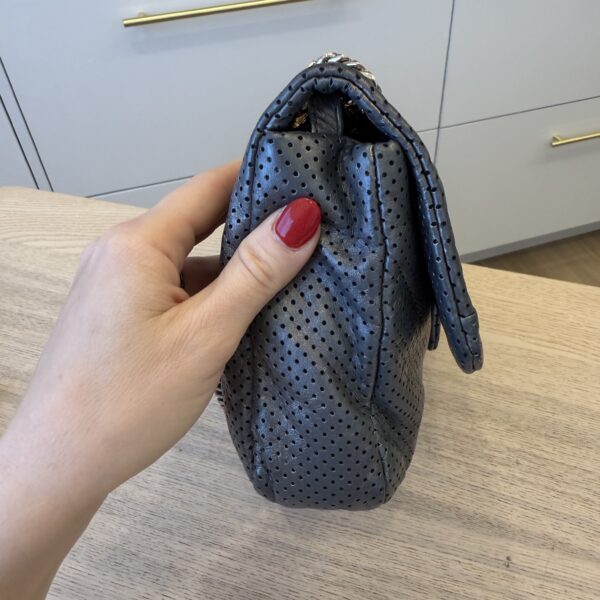 Chanel Metallic Crackled Calfskin Perforated Drill Flap Silver