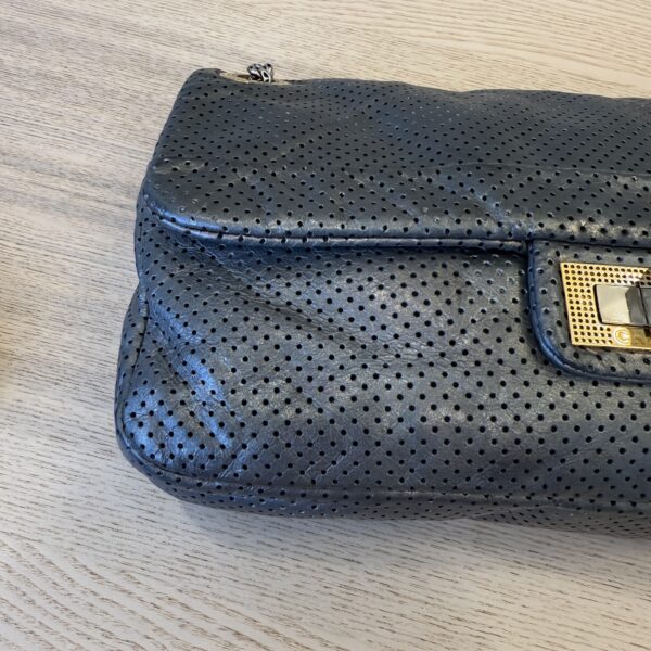 Chanel Metallic Crackled Calfskin Perforated Drill Flap Silver