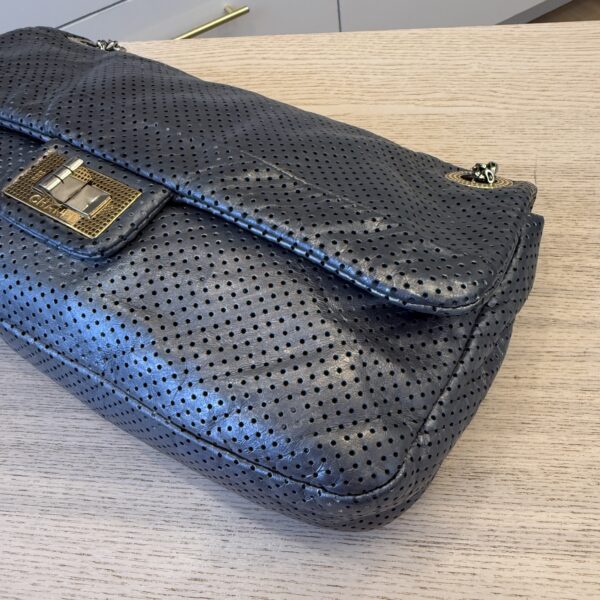 Chanel Metallic Crackled Calfskin Perforated Drill Flap Silver