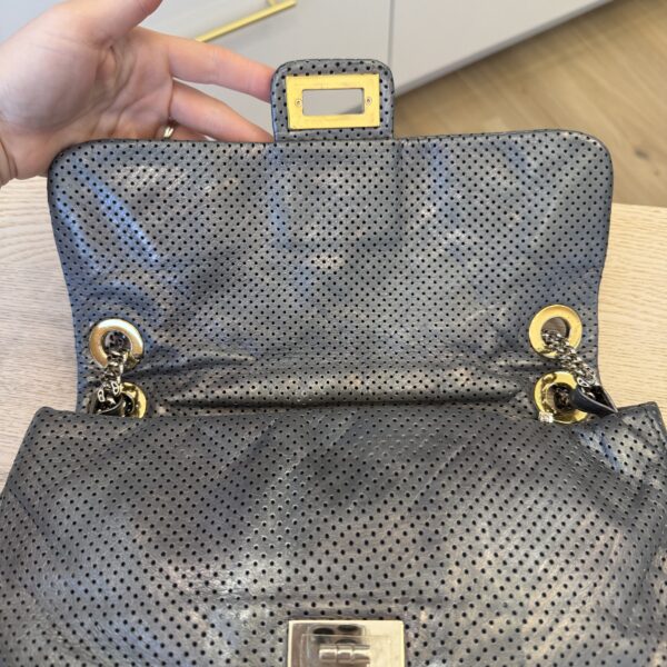 Chanel Metallic Crackled Calfskin Perforated Drill Flap Silver