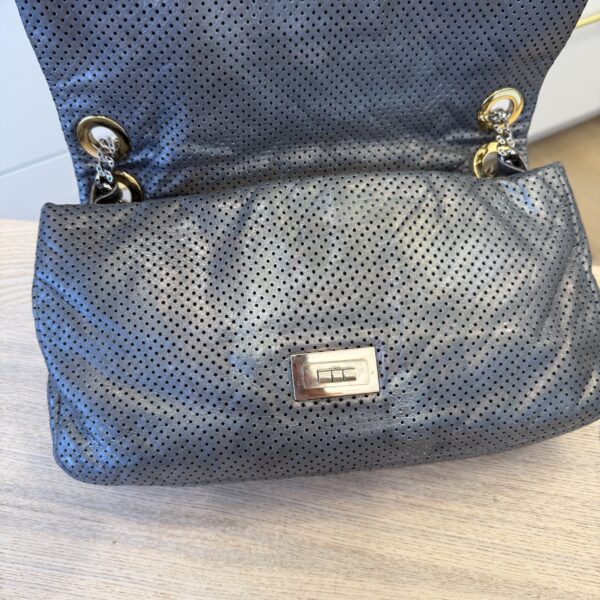 Chanel Metallic Crackled Calfskin Perforated Drill Flap Silver
