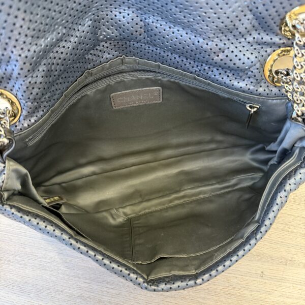 Chanel Metallic Crackled Calfskin Perforated Drill Flap Silver