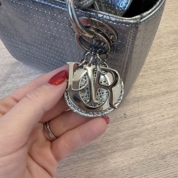 Christian Dior Metallic Patent Micro-Cannage Mini Lady Dior Silver