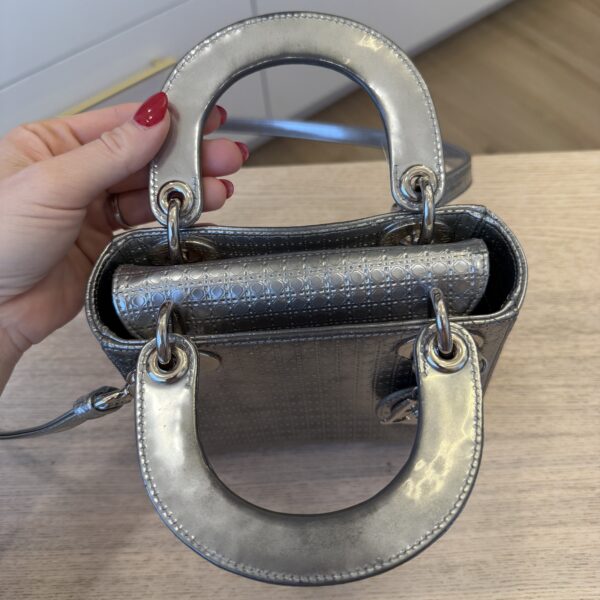 Christian Dior Metallic Patent Micro-Cannage Mini Lady Dior Silver