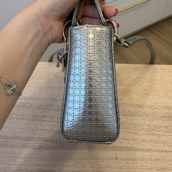 Christian Dior Metallic Patent Micro-Cannage Mini Lady Dior Silver
