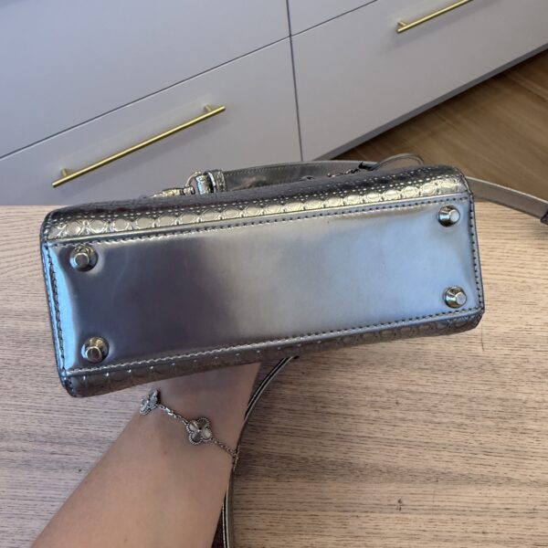 Christian Dior Metallic Patent Micro-Cannage Mini Lady Dior Silver