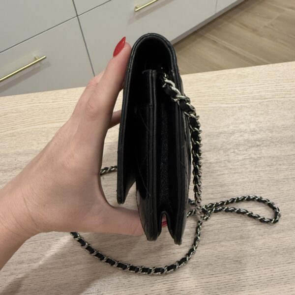 Chanel Calfskin Quilted Wallet on Chain WOC Black Silver Hardware