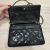 Chanel Calfskin Quilted Wallet on Chain WOC Black Silver Hardware
