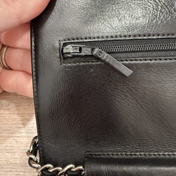 Chanel Calfskin Quilted Wallet on Chain WOC Black Silver Hardware