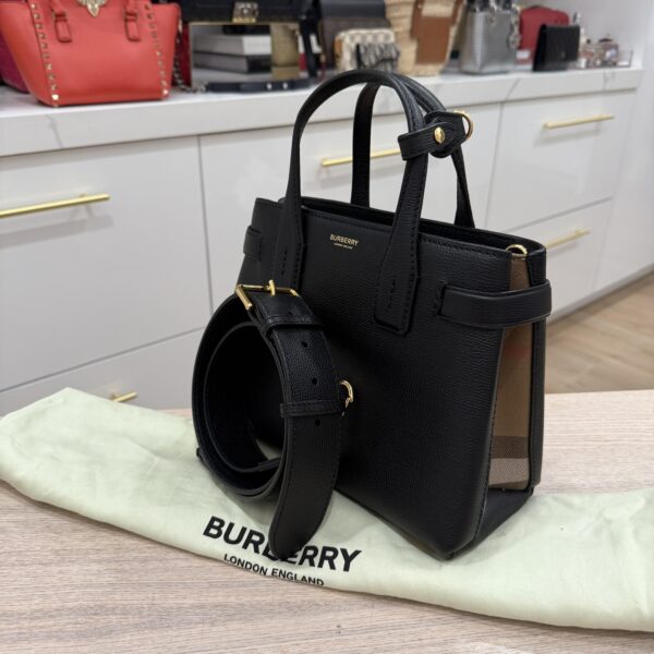 Burberry Banner NM Tote Leather with Vintage Check Canvas Small Black
