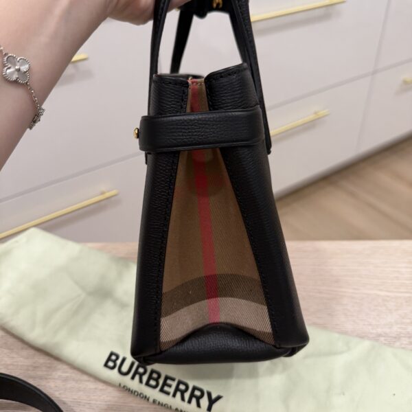 Burberry Banner NM Tote Leather with Vintage Check Canvas Small Black