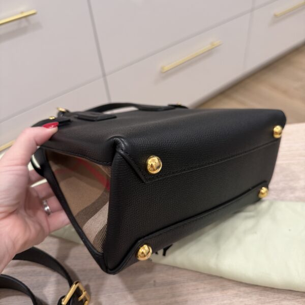 Burberry Banner NM Tote Leather with Vintage Check Canvas Small Black