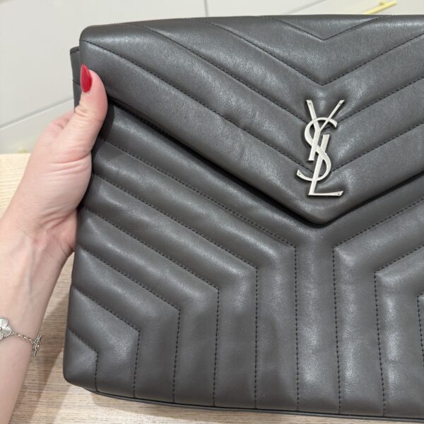 Saint Laurent Calfskin Y Quilted Monogram Loulou Document Holder Dark Grey SHW