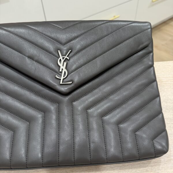 Saint Laurent Calfskin Y Quilted Monogram Loulou Document Holder Dark Grey SHW