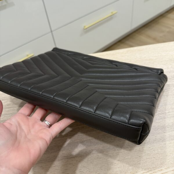 Saint Laurent Calfskin Y Quilted Monogram Loulou Document Holder Dark Grey SHW