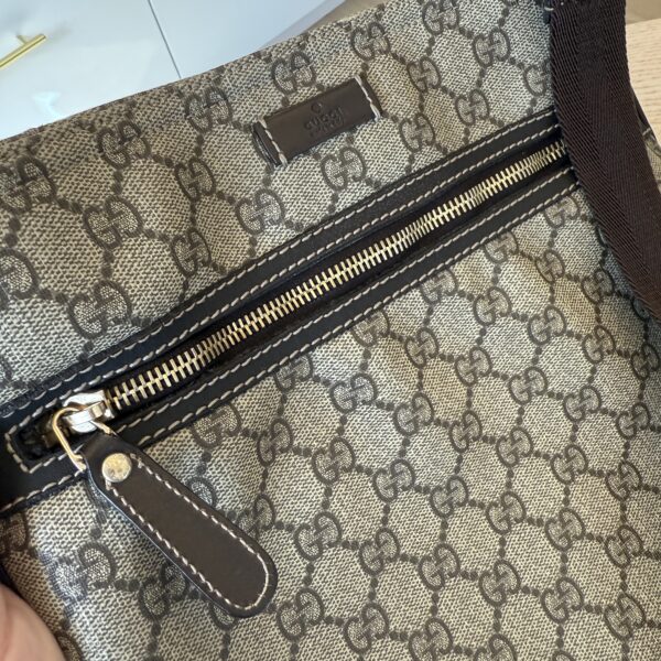 Gucci Front Zip Flat Messenger Bag GG Coated Canvas Medium