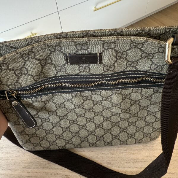 Gucci Front Zip Flat Messenger Bag GG Coated Canvas Medium