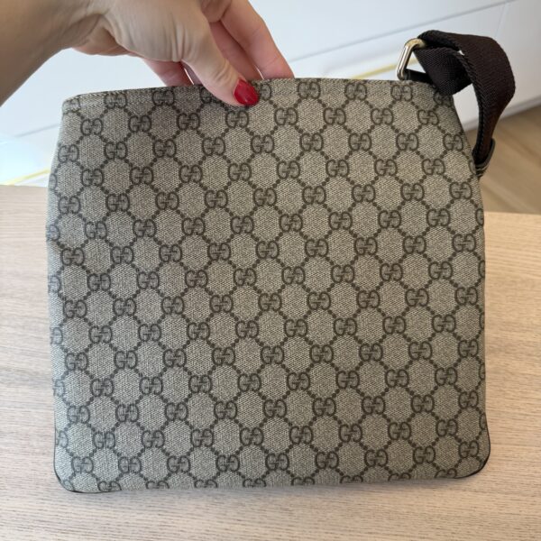 Gucci Front Zip Flat Messenger Bag GG Coated Canvas Medium