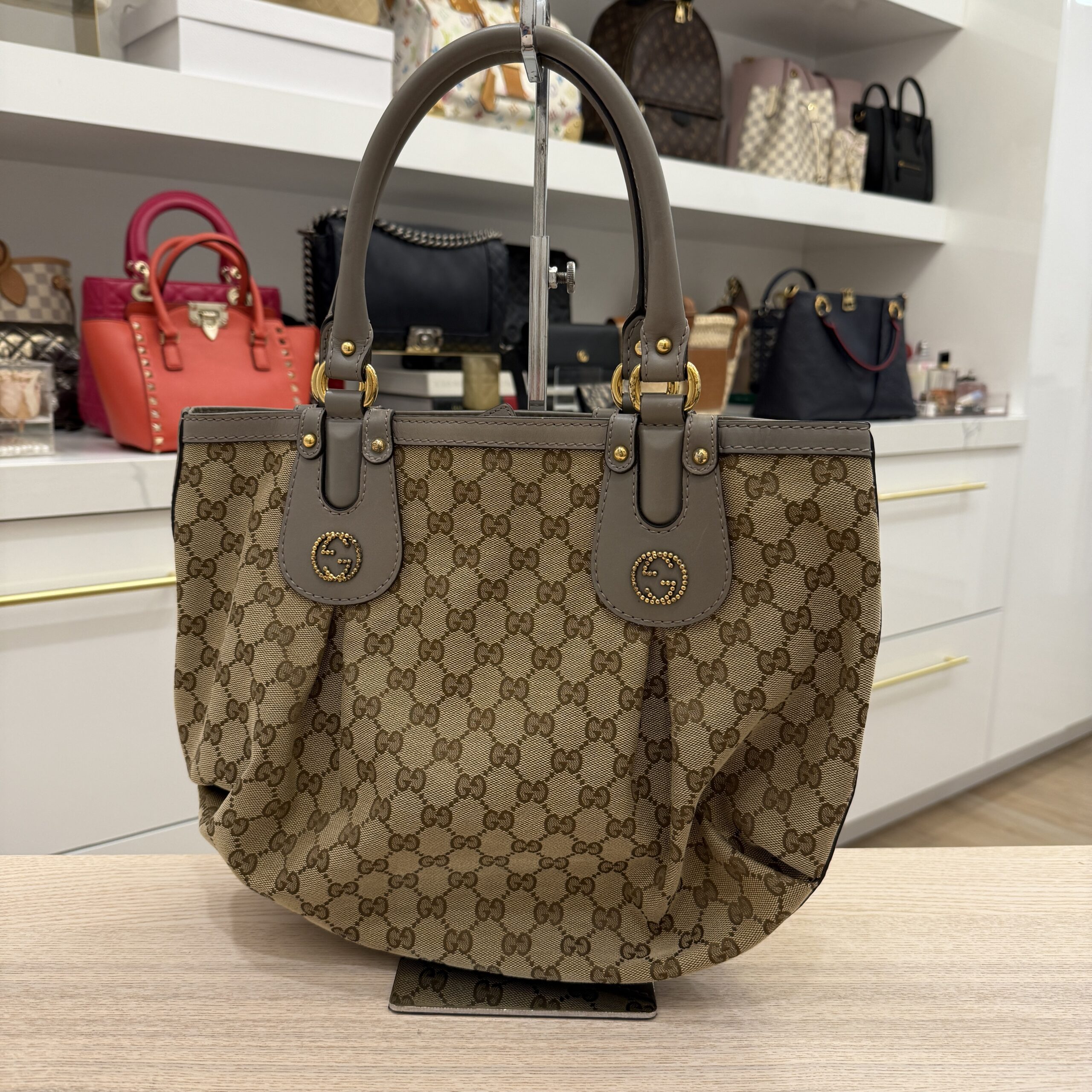 Gucci Monogram Medium Scarlett Studded Tote