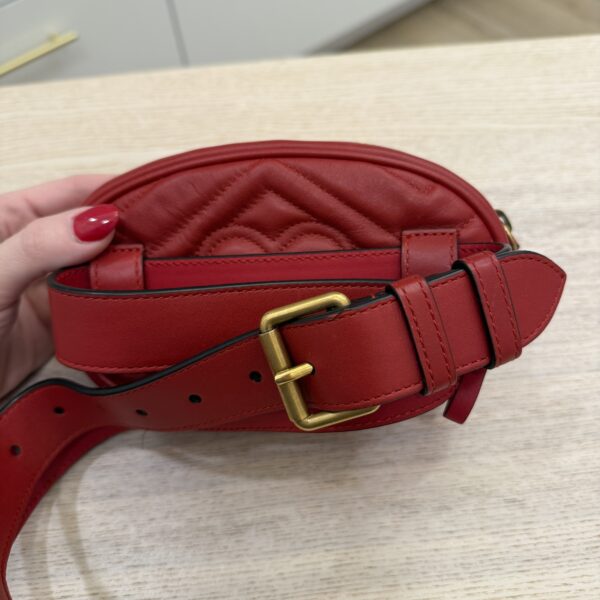 Gucci Calfskin Matelasse GG Marmont Belt Bag 95 38 Red