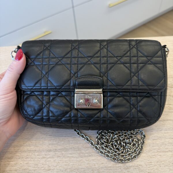 Christian Dior Black Cannage Quilted Lambskin Leather Miss Dior Promenade Pouch Clutch Bag
