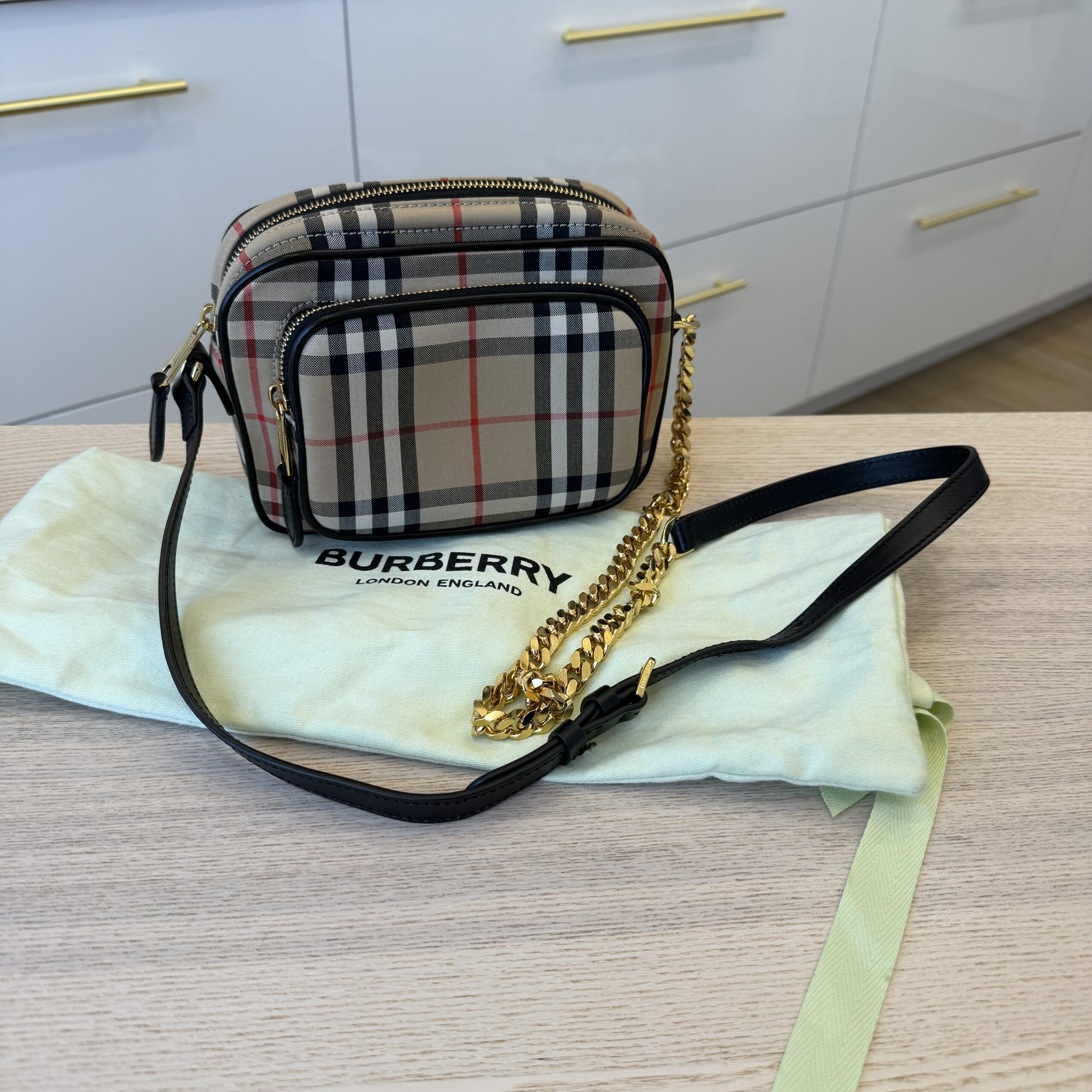 Burberry Calfskin Vintage Check Camera Bag Archive Beig