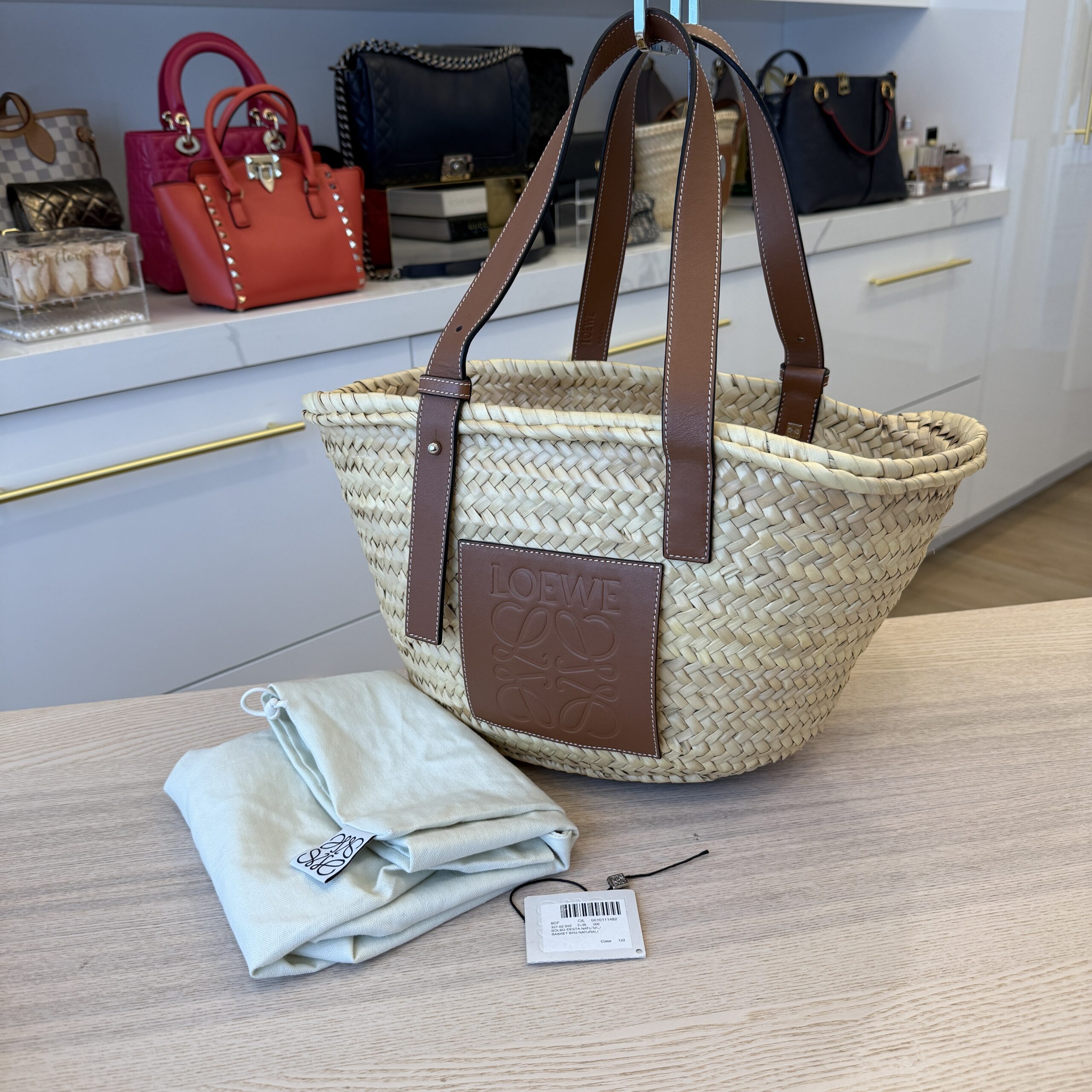 Loewe Raffia Basket Tote Bag Natural Tan