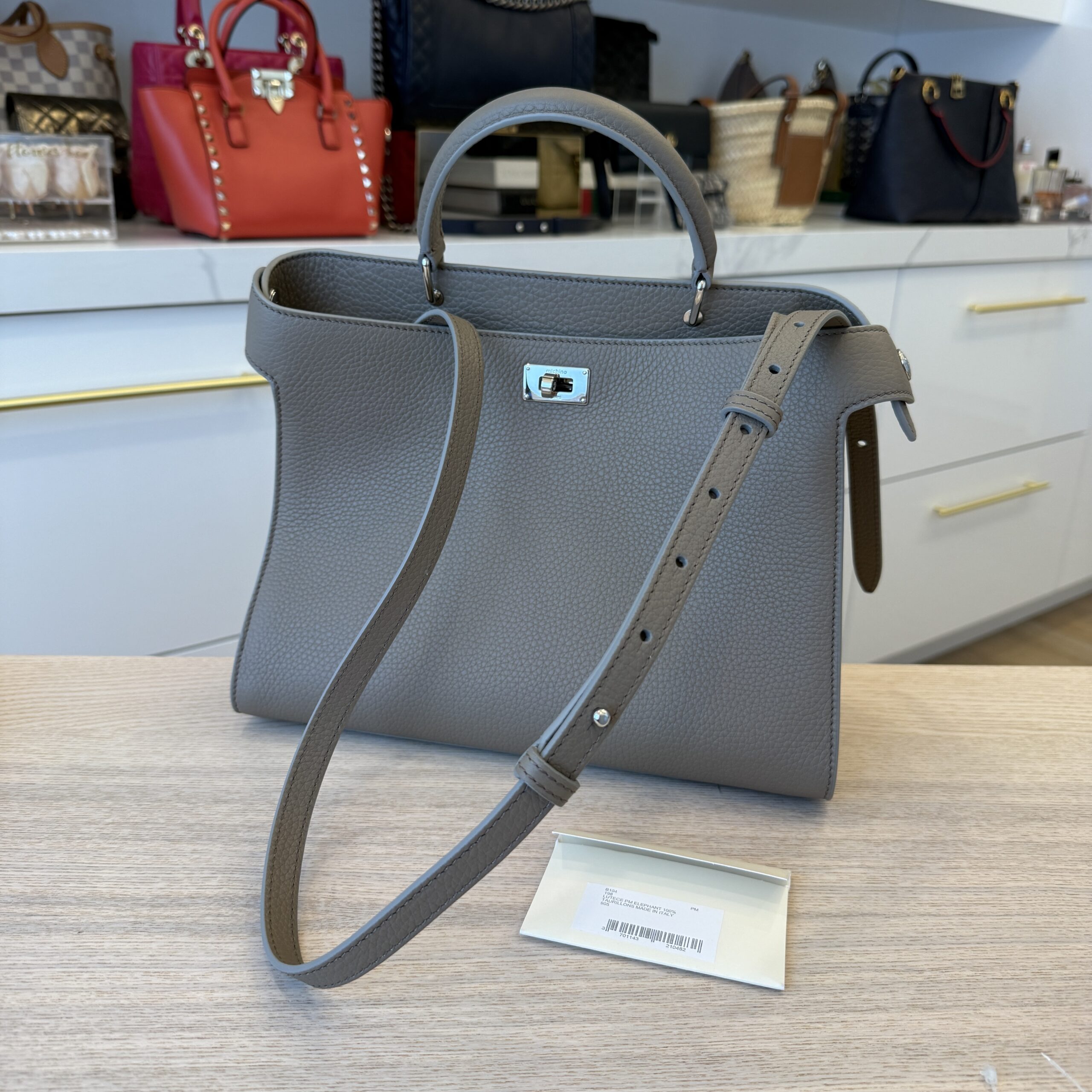 Machine Paris Lutece PM Grained Leather Top-Handle Bag Elephant