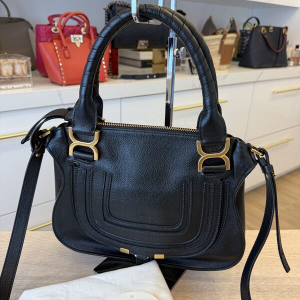 Chloe Marcie Small Satchel Bag in Grained Calfskin Black