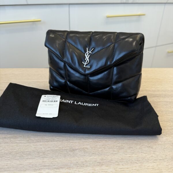 Saint Laurent Loulou Toy Puffer Pouch Clutch Bag Black SHW