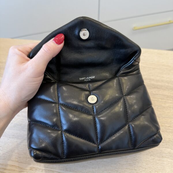 Saint Laurent Loulou Toy Puffer Pouch Clutch Bag Black SHW