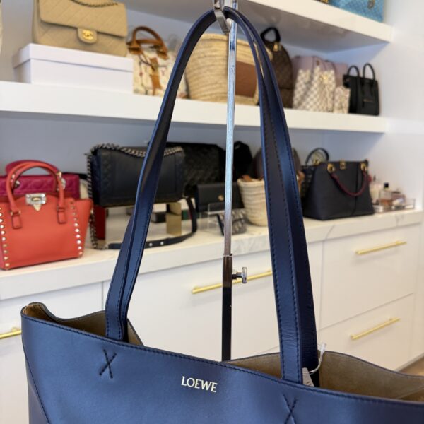 Loewe Medium Puzzle Fold Tote in Shiny Calfskin Navy