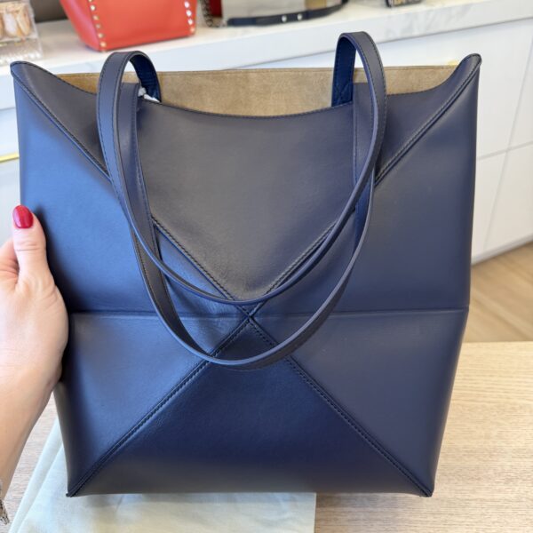 Loewe Medium Puzzle Fold Tote in Shiny Calfskin Navy
