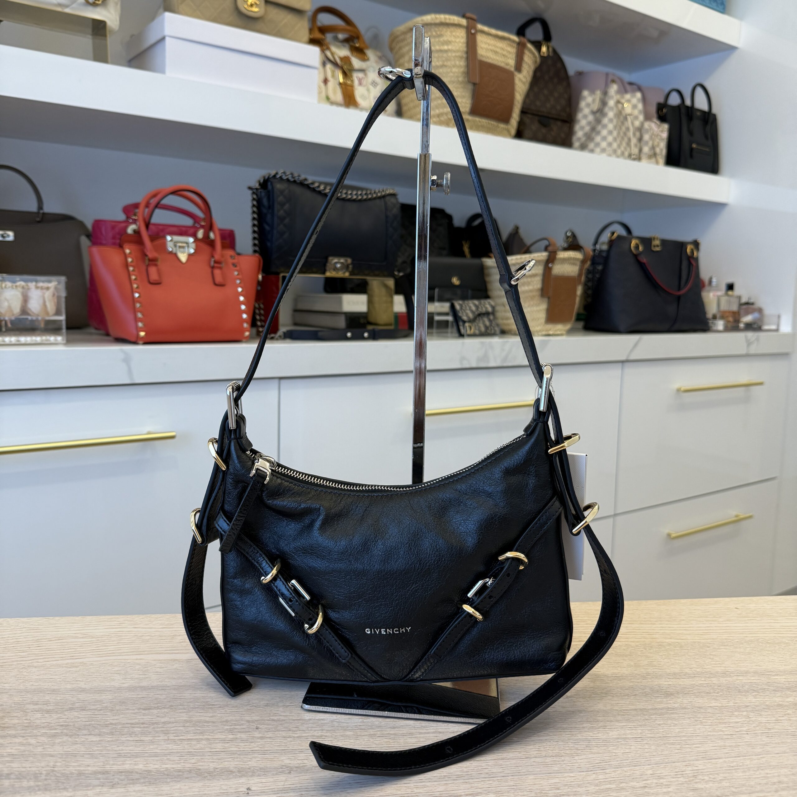 Givenhcy Tumbled Calfskin Mini Voyou Boyfriend Party Bag Black