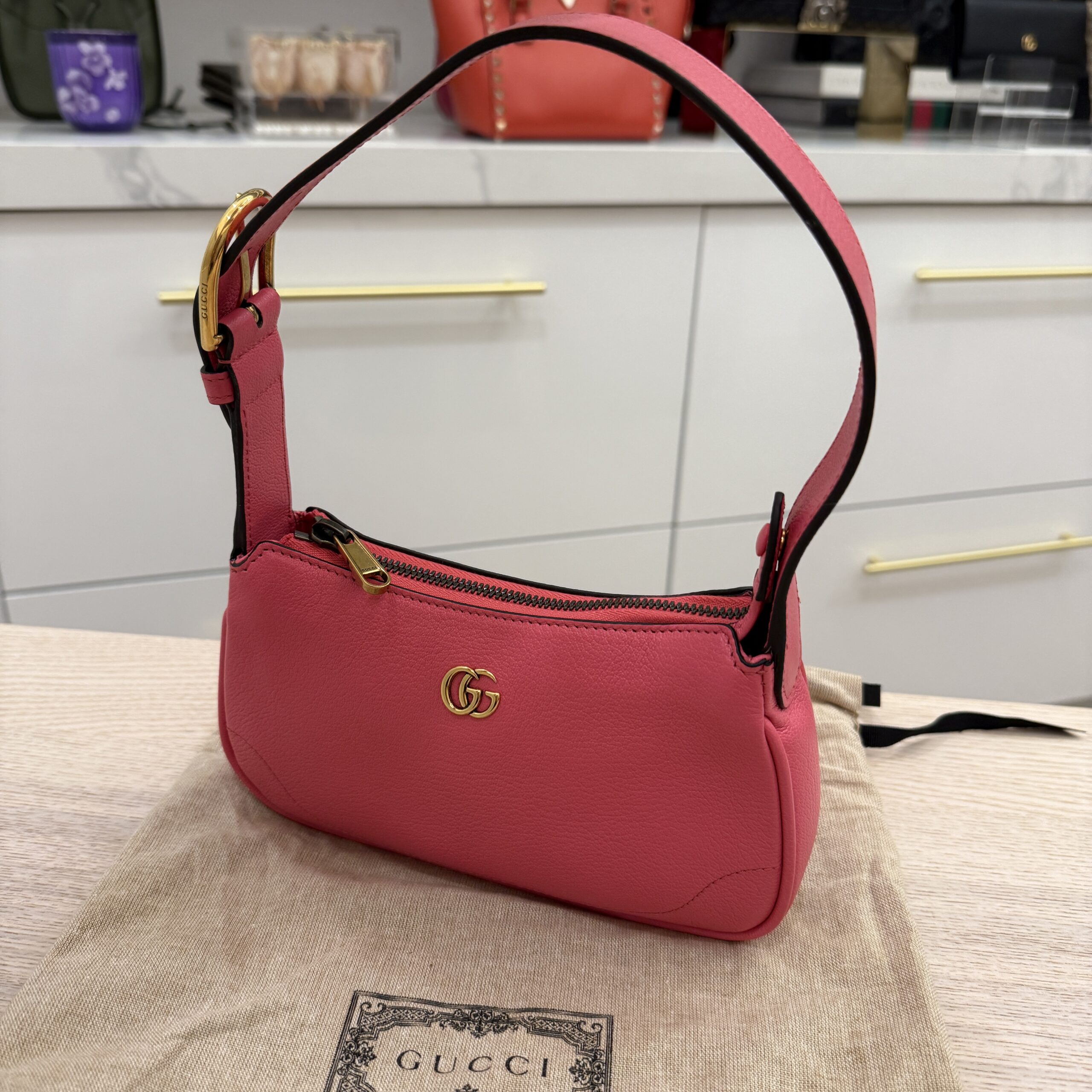 Gucci Goatskin Mini Aphrodite Shoulder Bag Pink