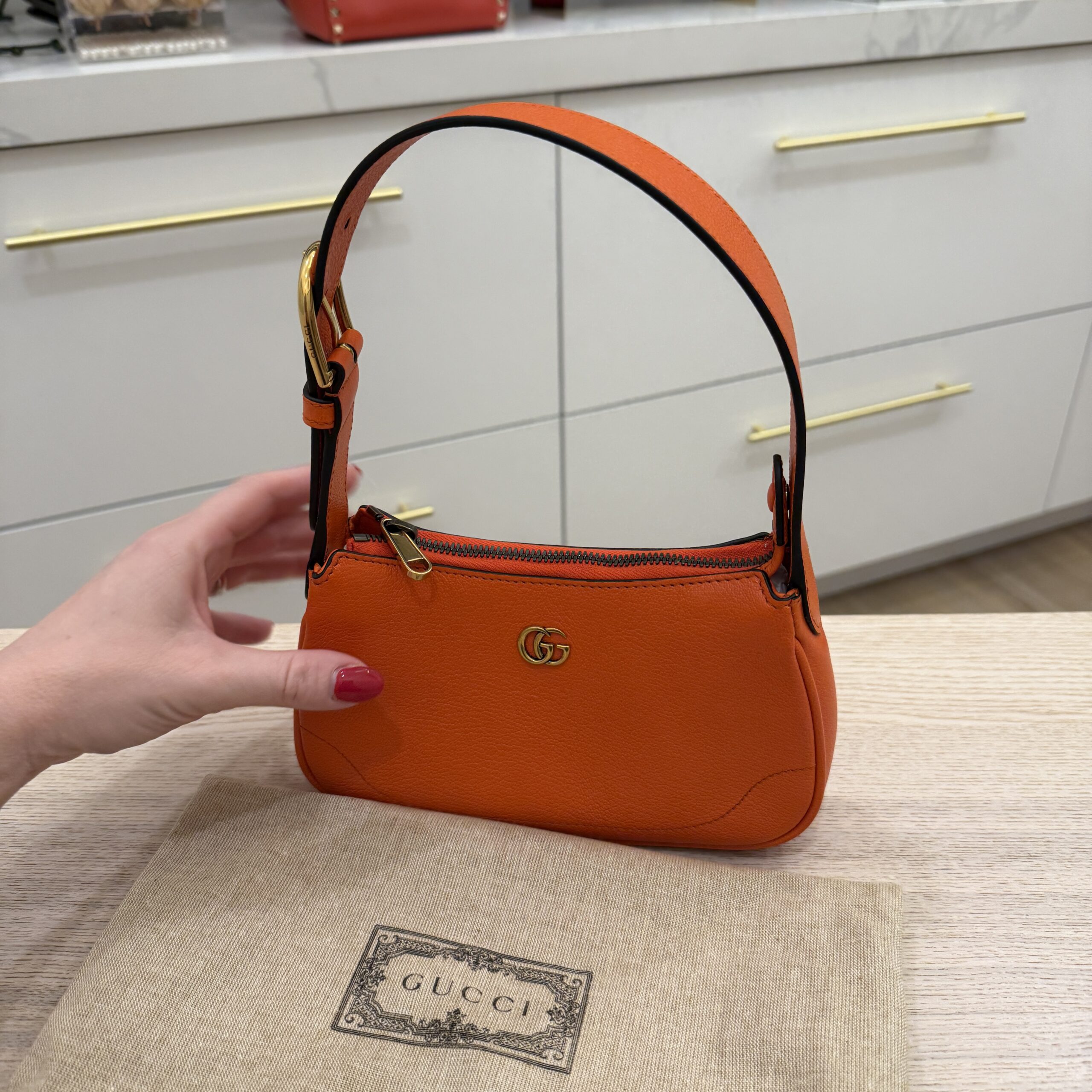 Gucci Goatskin Mini Aphrodite Shoulder Bag Orange
